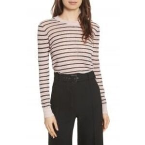 Veronica Beard Jean Dean Striped Linen Crew Neck Sweater - Pink‎